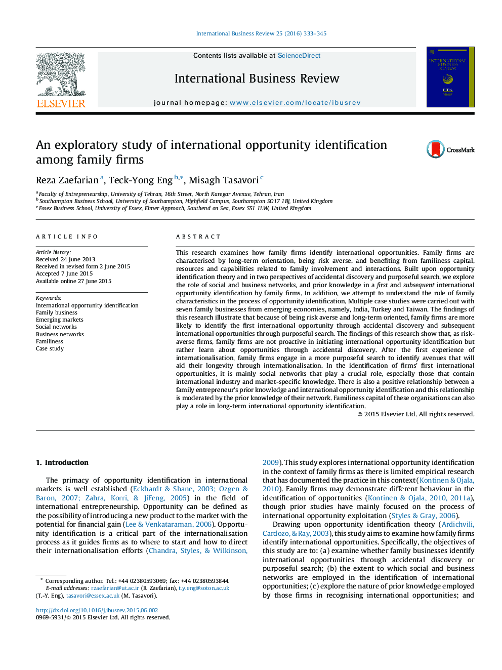 An exploratory study of international opportunity identification among family firms