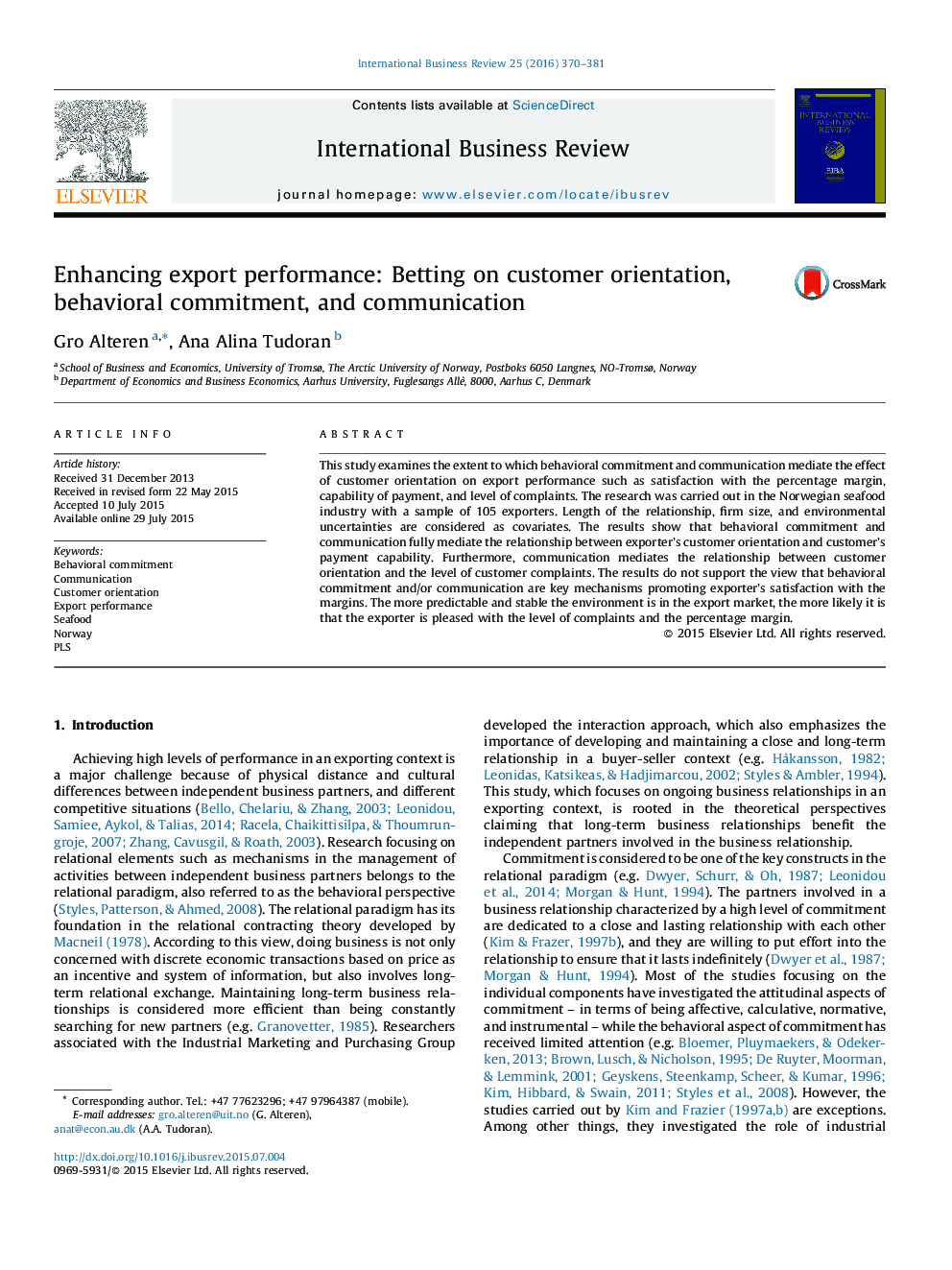 Enhancing export performance: Betting on customer orientation, behavioral commitment, and communication