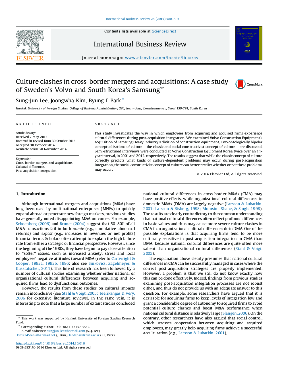 Culture clashes in cross-border mergers and acquisitions: A case study of Sweden's Volvo and South Korea's Samsung 