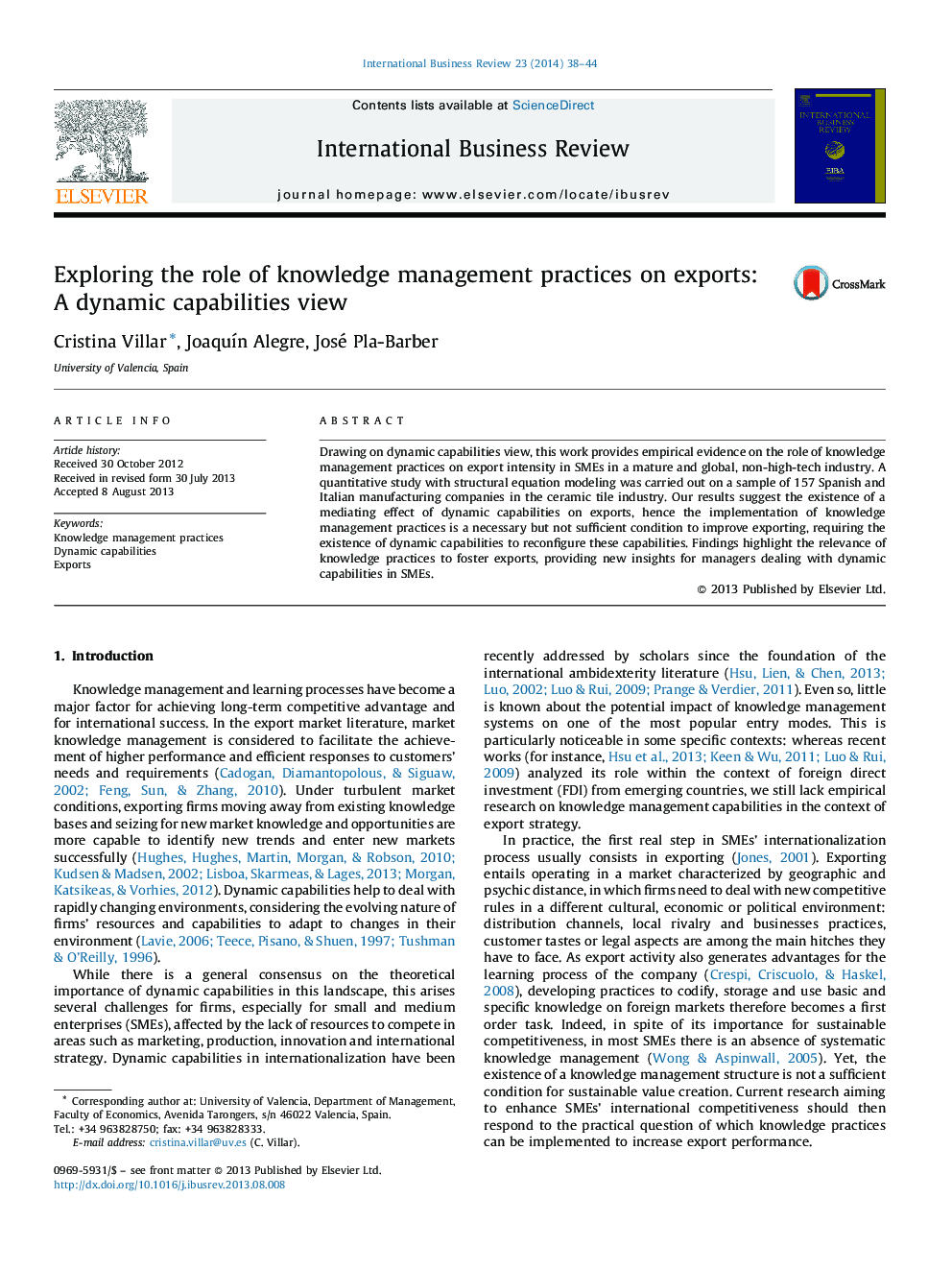 Exploring the role of knowledge management practices on exports: A dynamic capabilities view