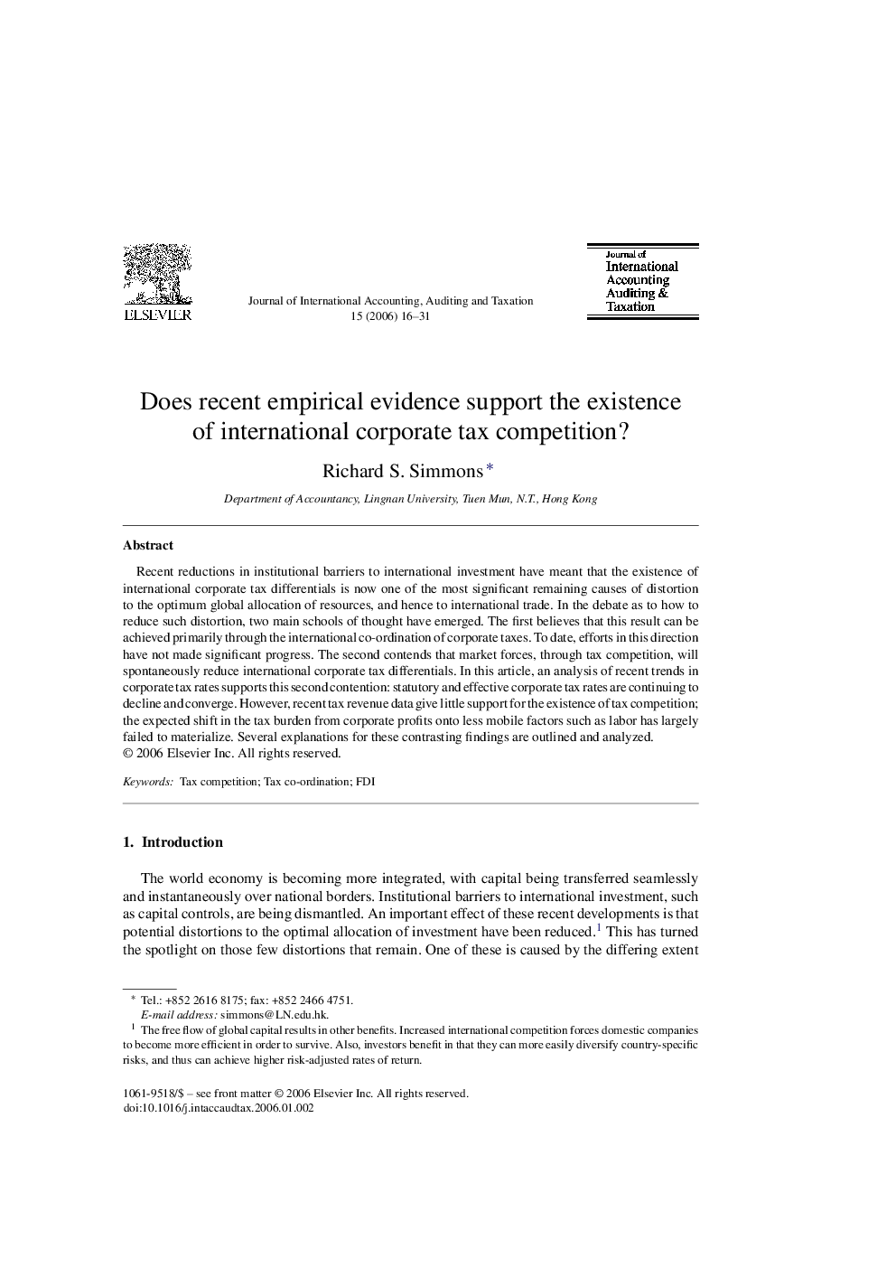 Does recent empirical evidence support the existence of international corporate tax competition?