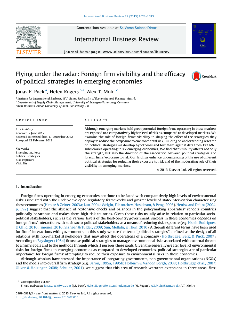 Flying under the radar: Foreign firm visibility and the efficacy of political strategies in emerging economies