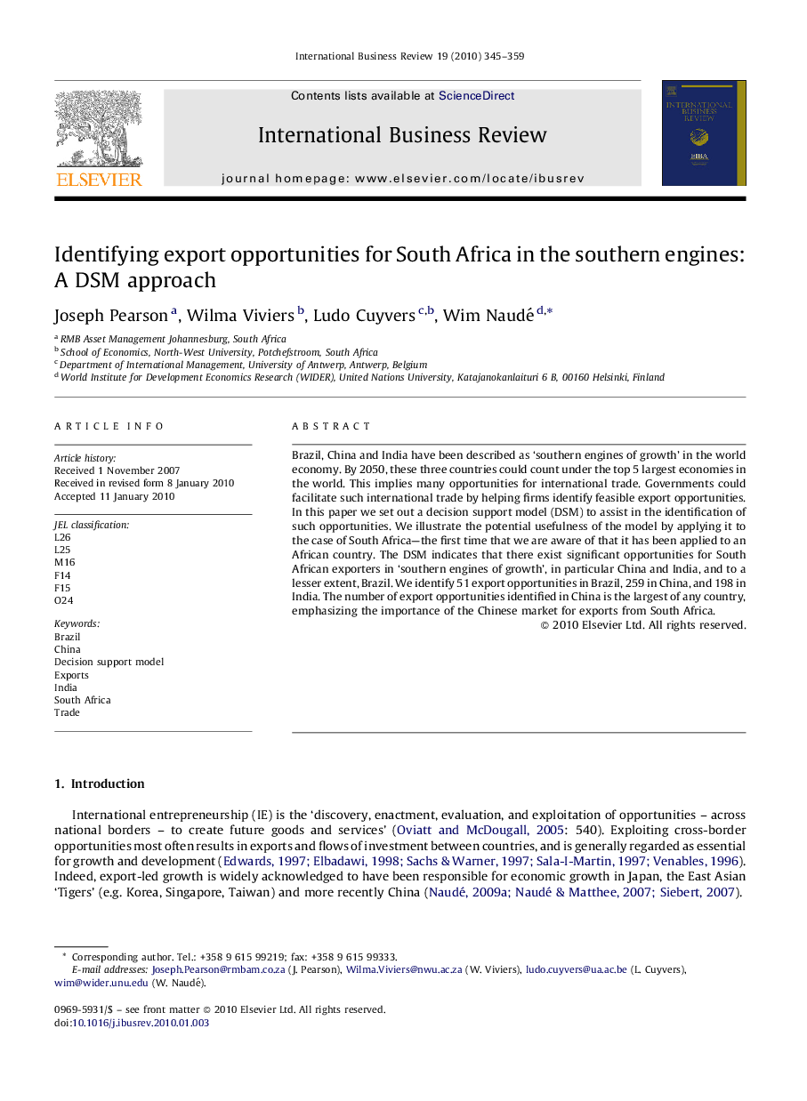 Identifying export opportunities for South Africa in the southern engines: A DSM approach