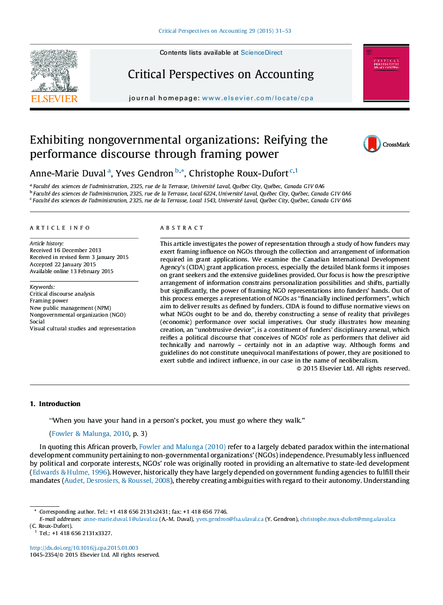 Exhibiting nongovernmental organizations: Reifying the performance discourse through framing power