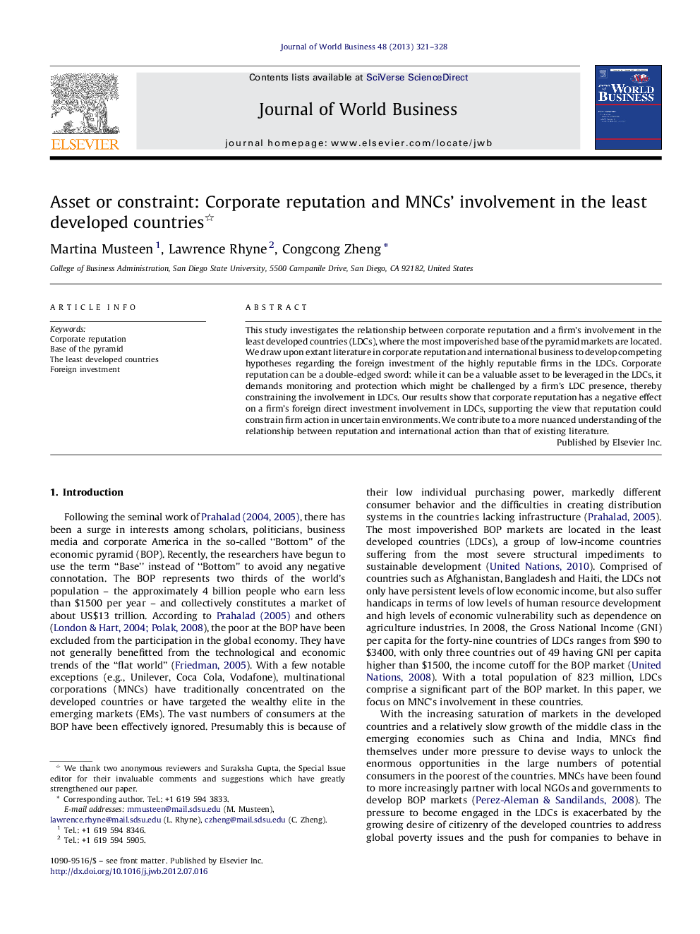 Asset or constraint: Corporate reputation and MNCs’ involvement in the least developed countries 