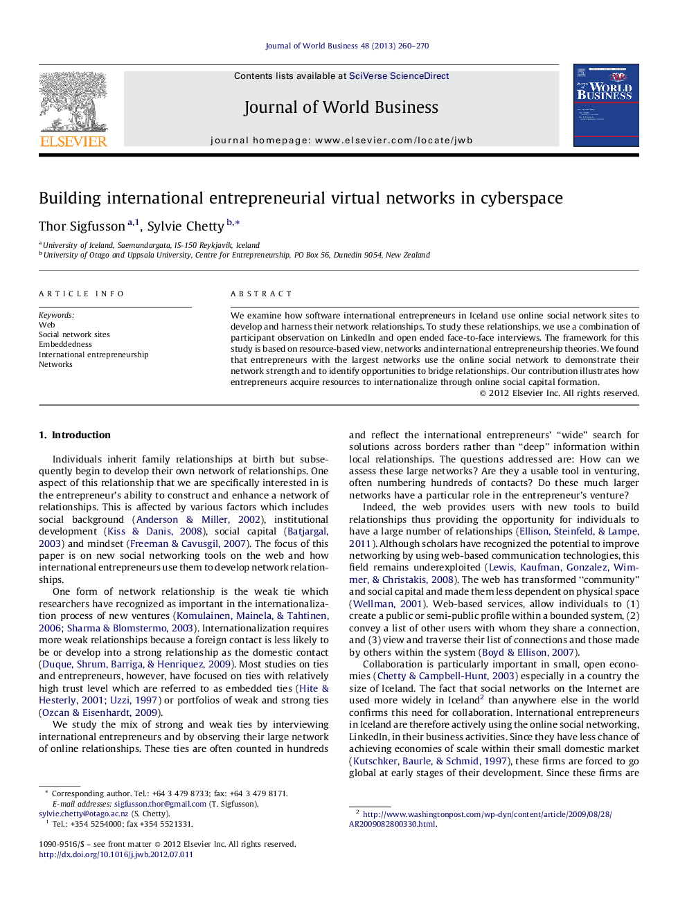 Building international entrepreneurial virtual networks in cyberspace