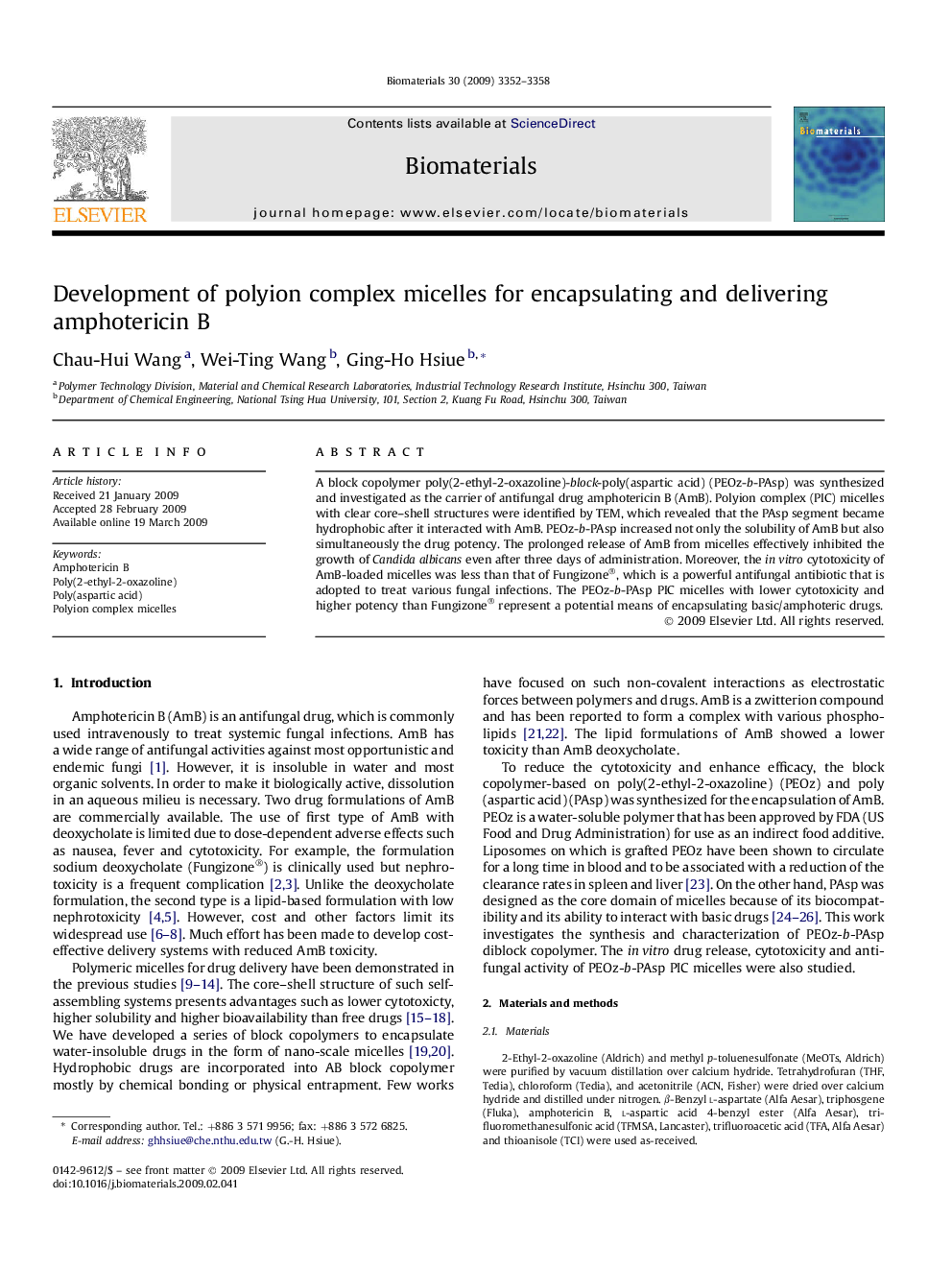 Development of polyion complex micelles for encapsulating and delivering amphotericin B