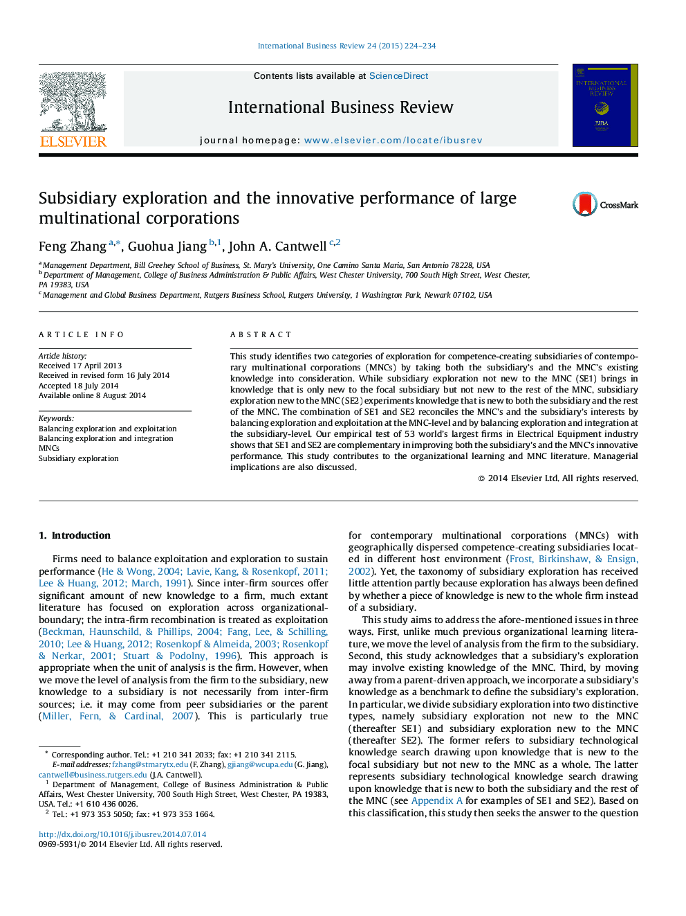 Subsidiary exploration and the innovative performance of large multinational corporations