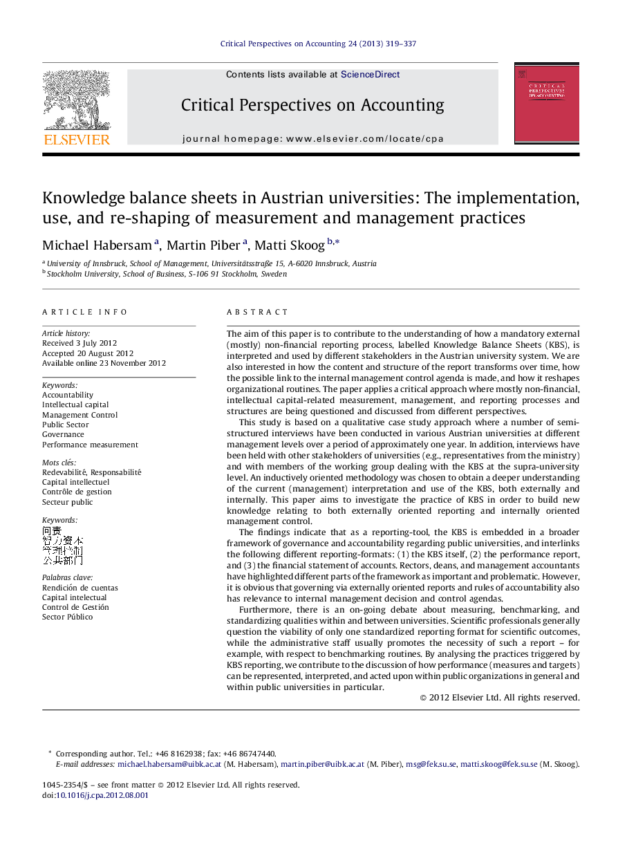 Knowledge balance sheets in Austrian universities: The implementation, use, and re-shaping of measurement and management practices