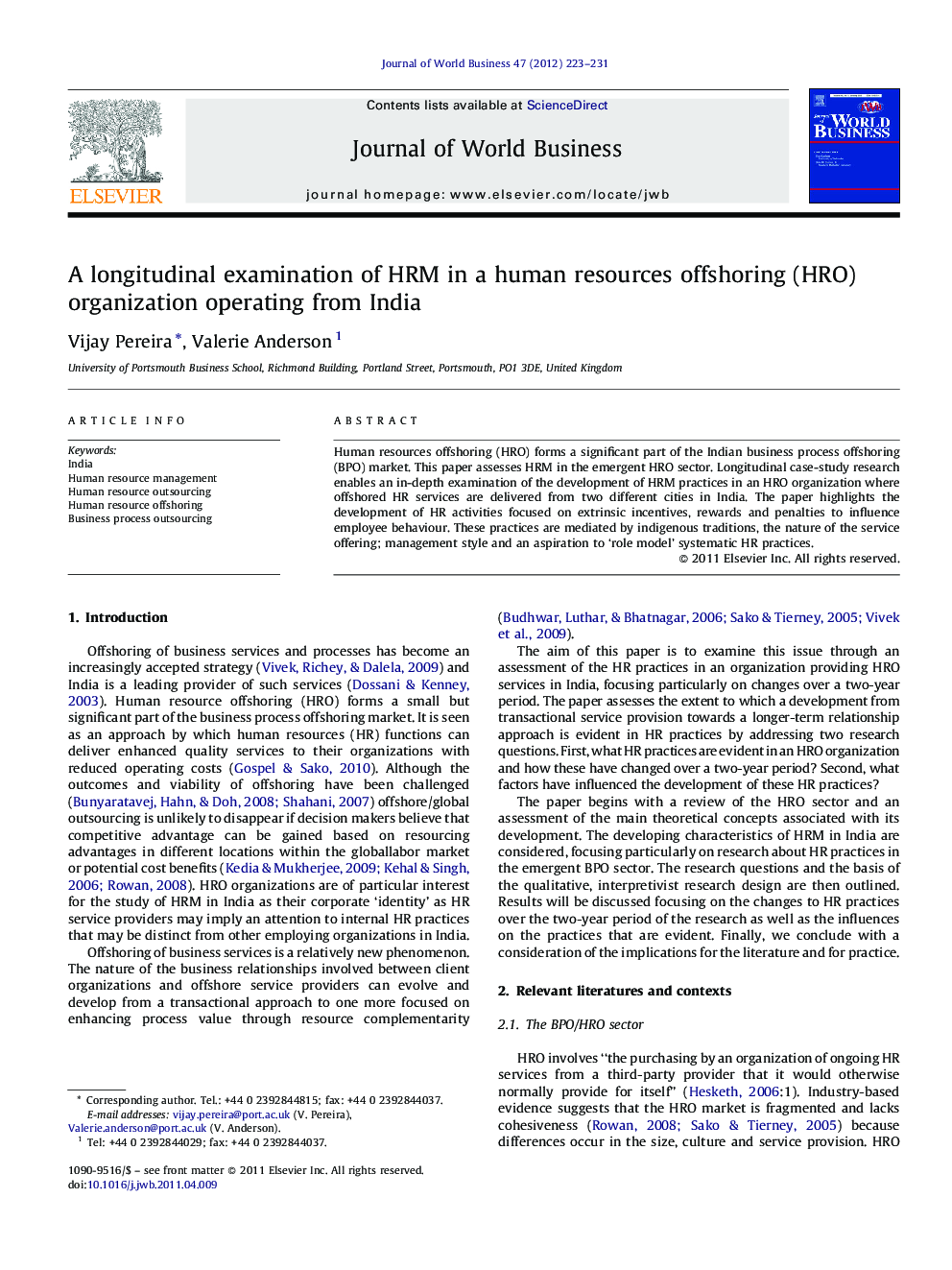 A longitudinal examination of HRM in a human resources offshoring (HRO) organization operating from India