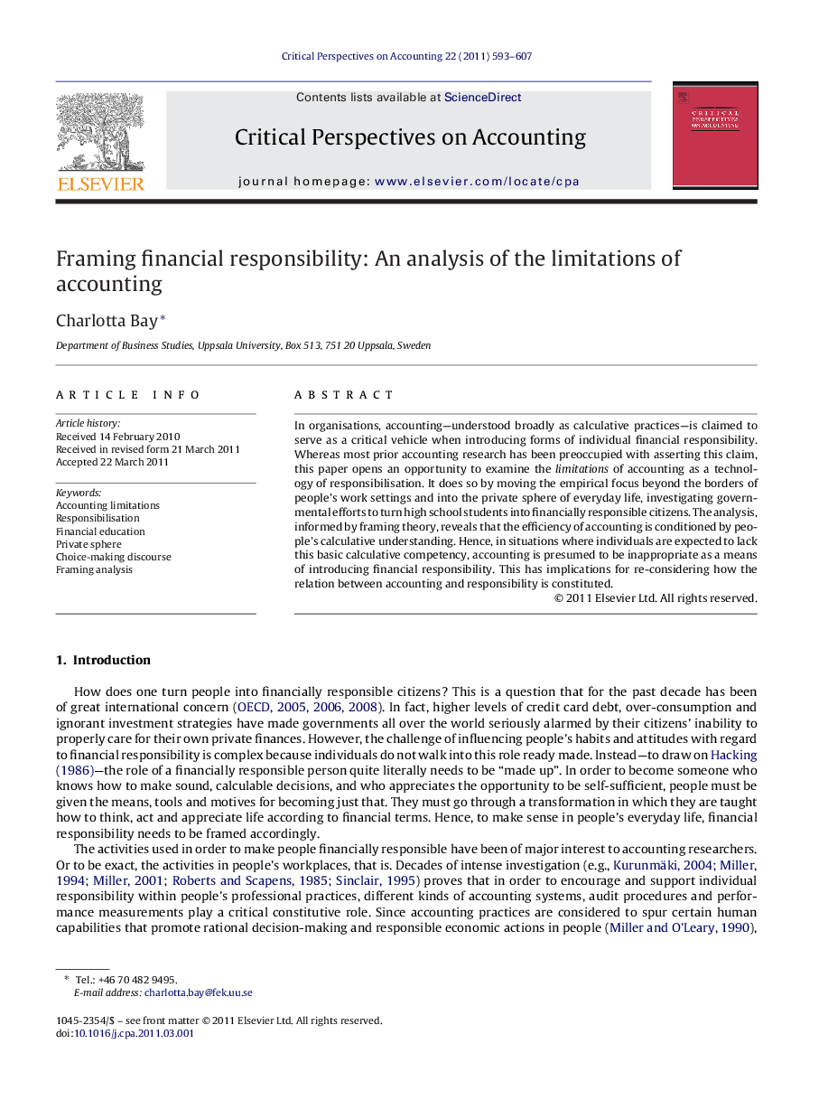 Framing financial responsibility: An analysis of the limitations of accounting