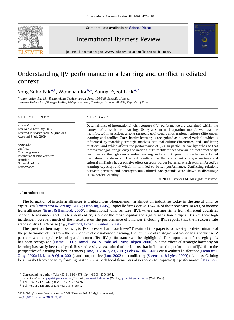 Understanding IJV performance in a learning and conflict mediated context