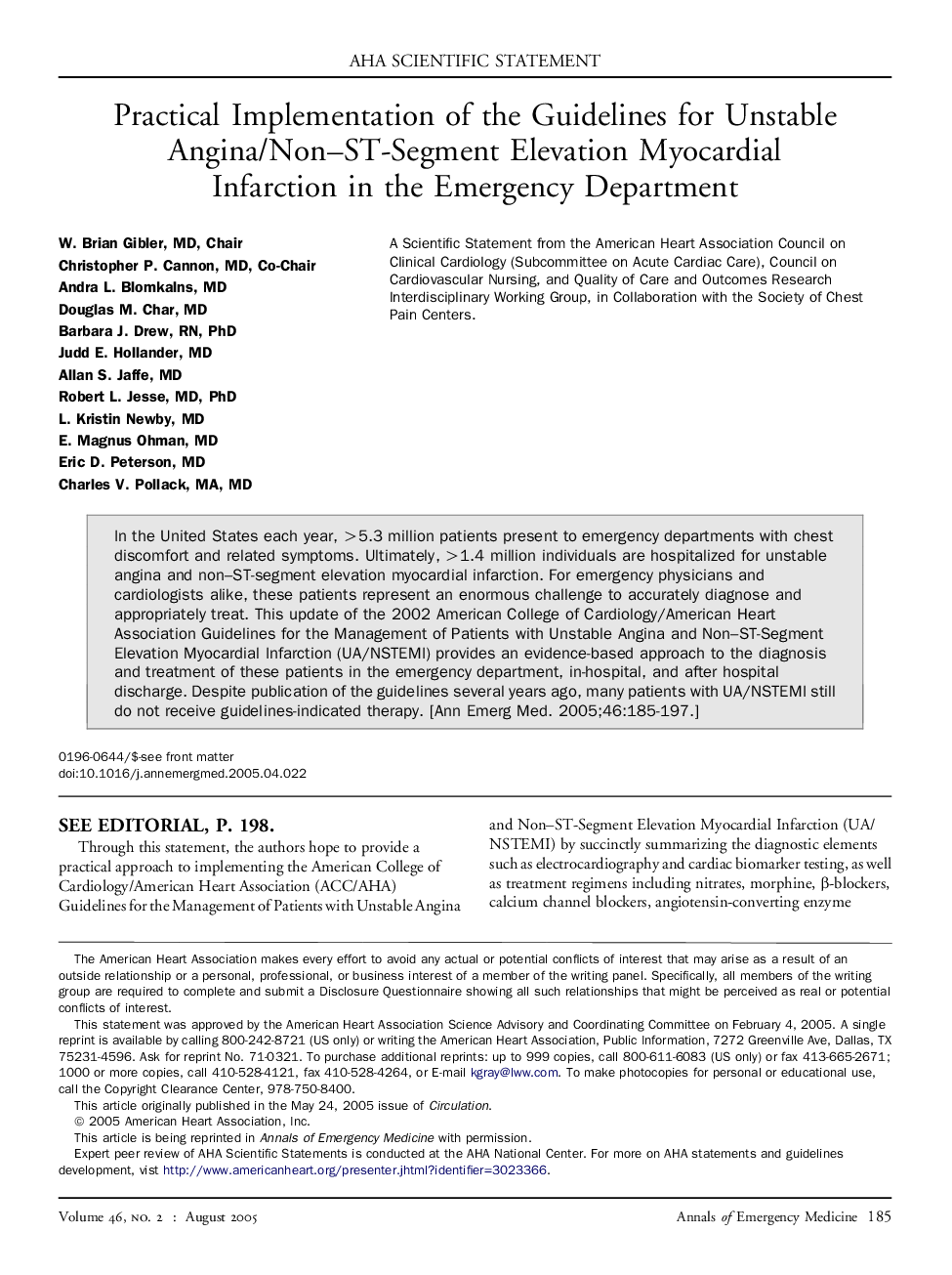 Practical Implementation of the Guidelines for Unstable Angina/Non-ST-Segment Elevation Myocardial Infarction in the Emergency Department