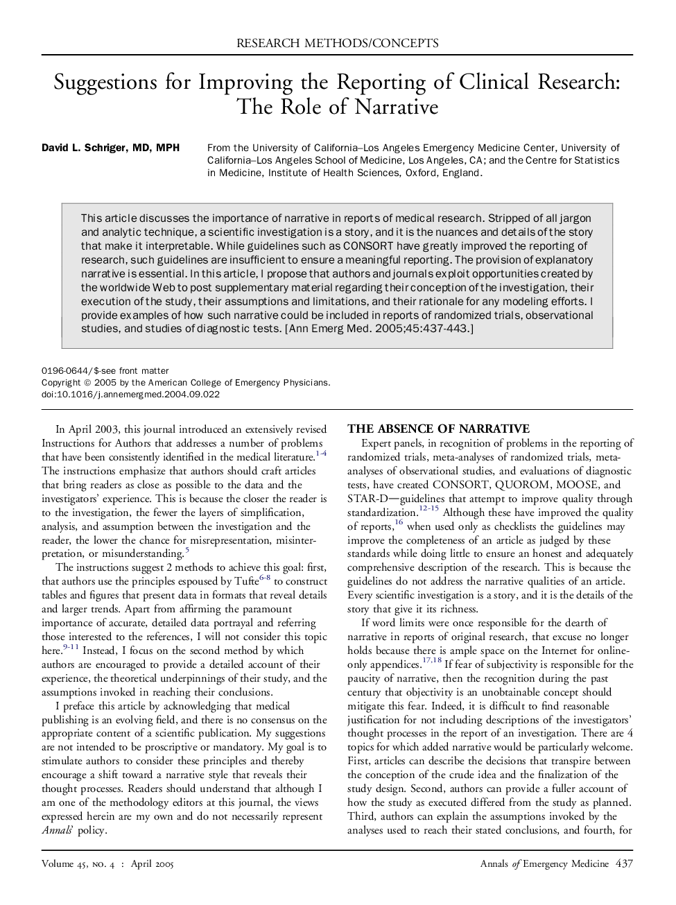 Suggestions for Improving the Reporting of Clinical Research: The Role of Narrative