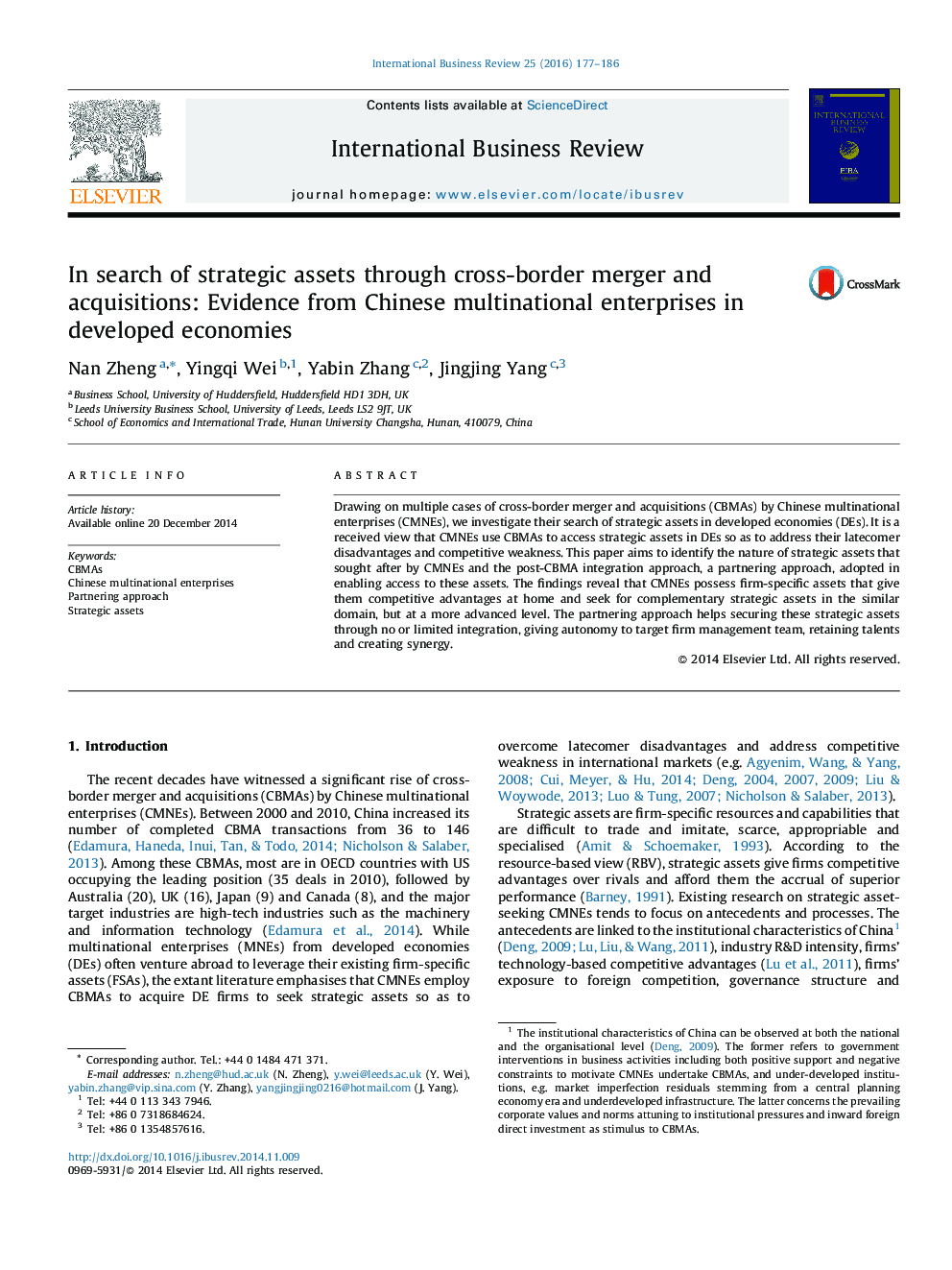 In search of strategic assets through cross-border merger and acquisitions: Evidence from Chinese multinational enterprises in developed economies