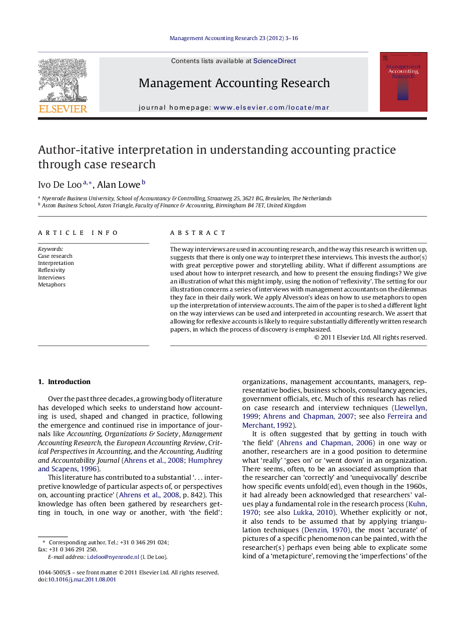 Author-itative interpretation in understanding accounting practice through case research