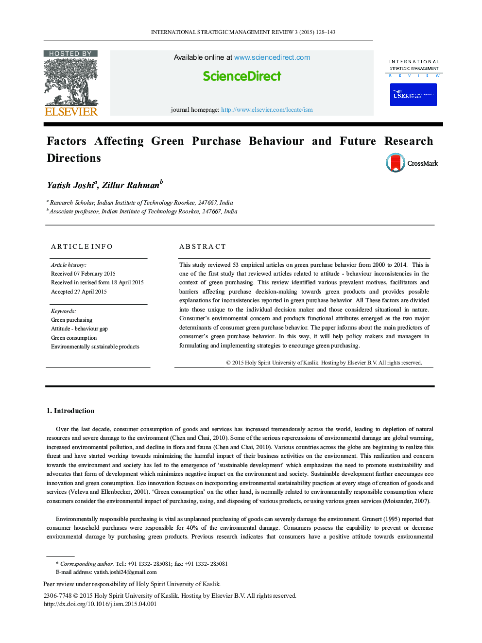 Factors Affecting Green Purchase Behaviour and Future Research Directions 