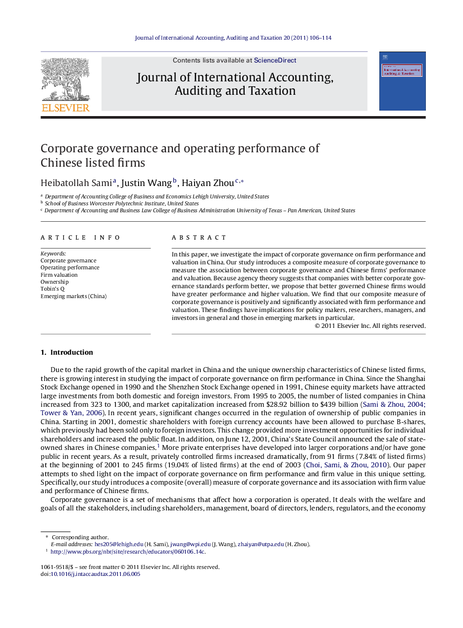 Corporate governance and operating performance of Chinese listed firms