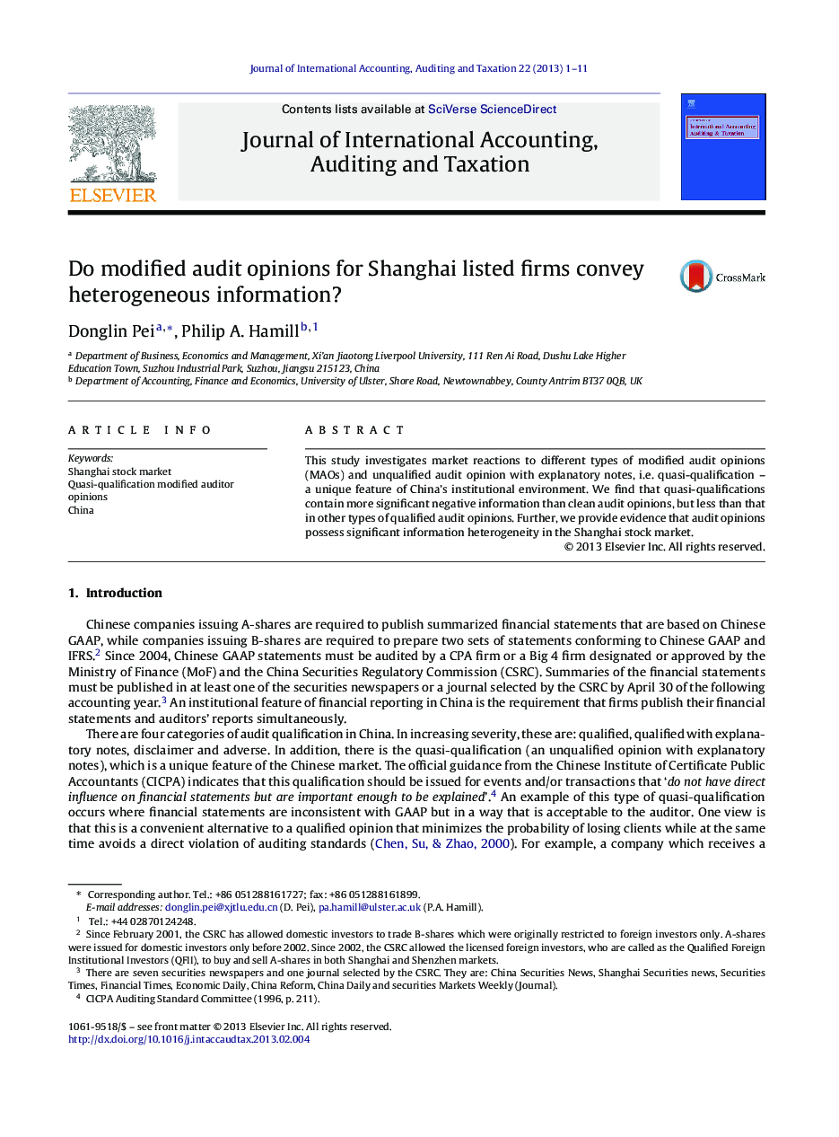 Do modified audit opinions for Shanghai listed firms convey heterogeneous information?