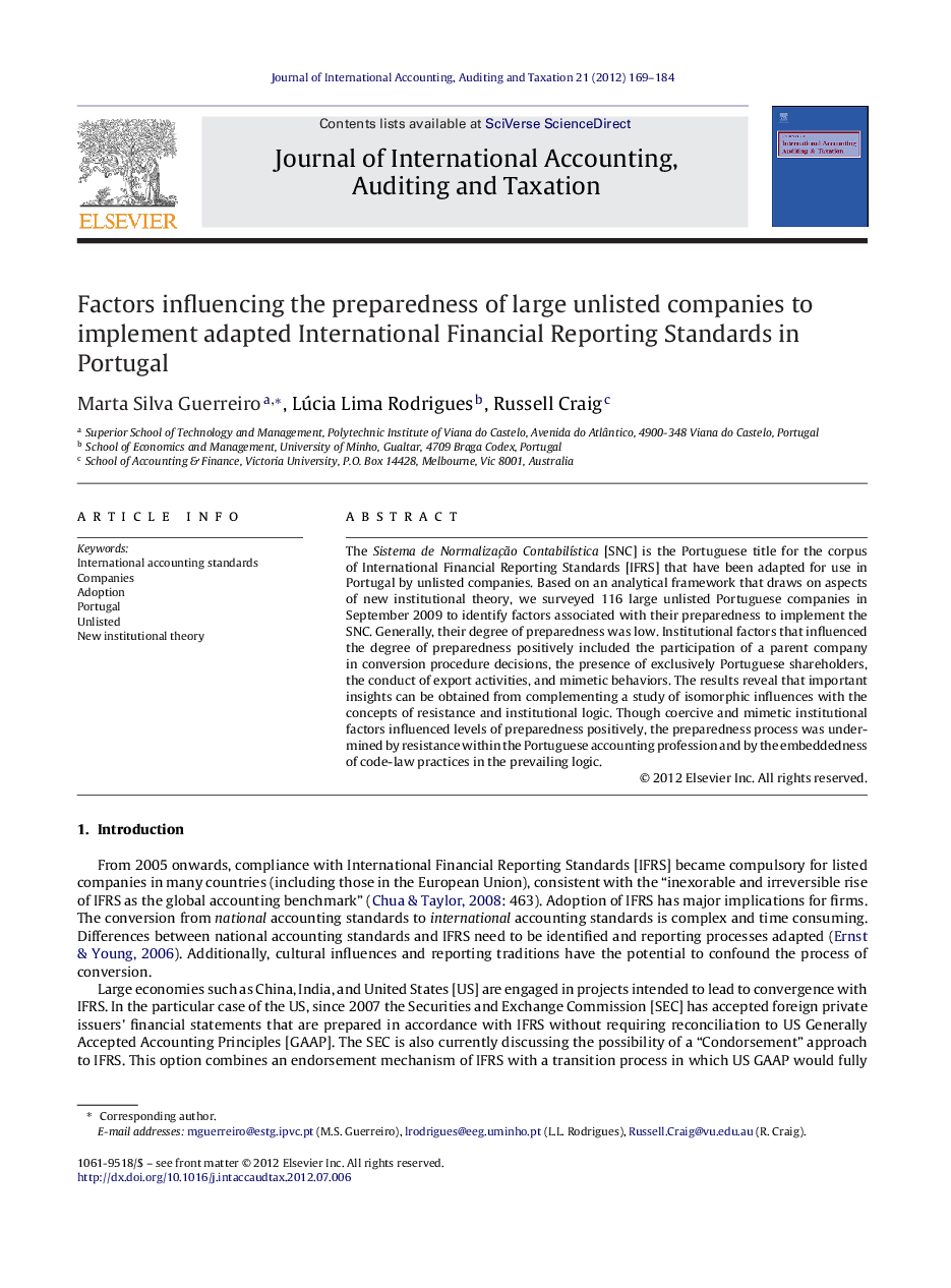 Factors influencing the preparedness of large unlisted companies to implement adapted International Financial Reporting Standards in Portugal