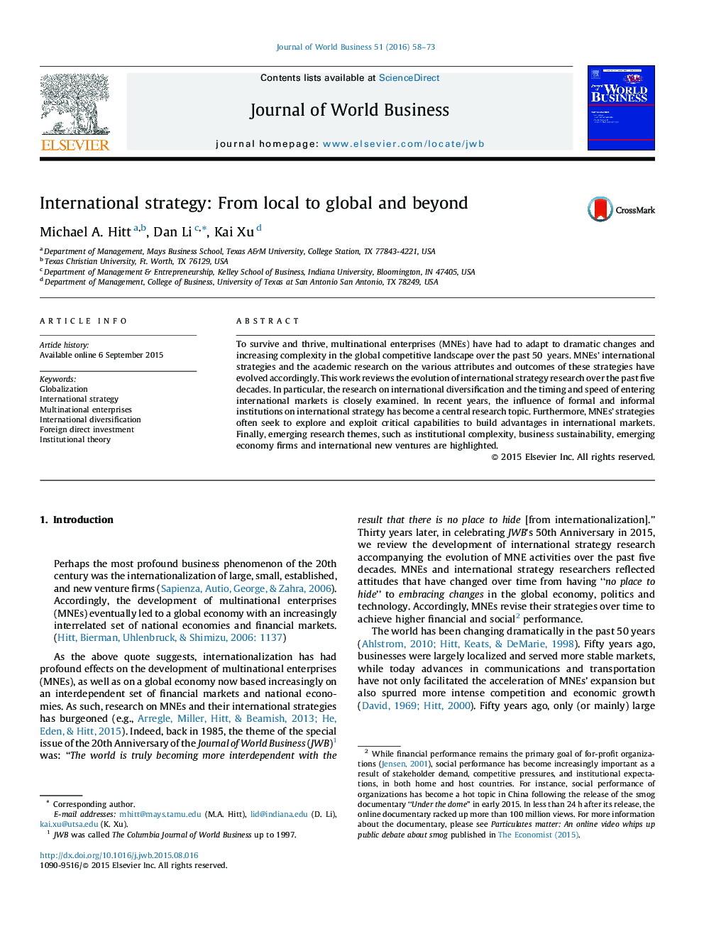 International strategy: From local to global and beyond
