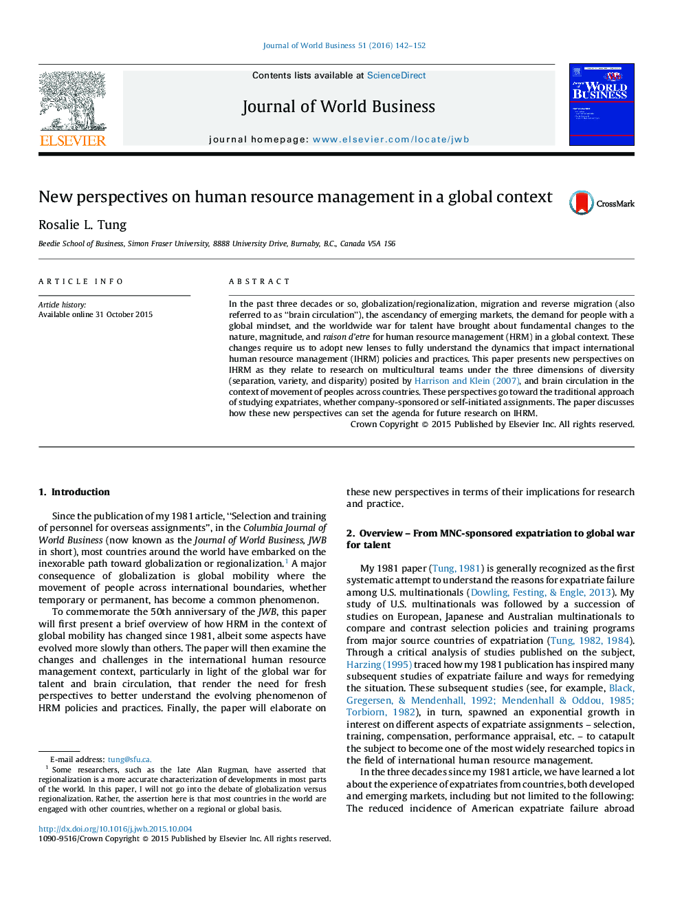 New perspectives on human resource management in a global context