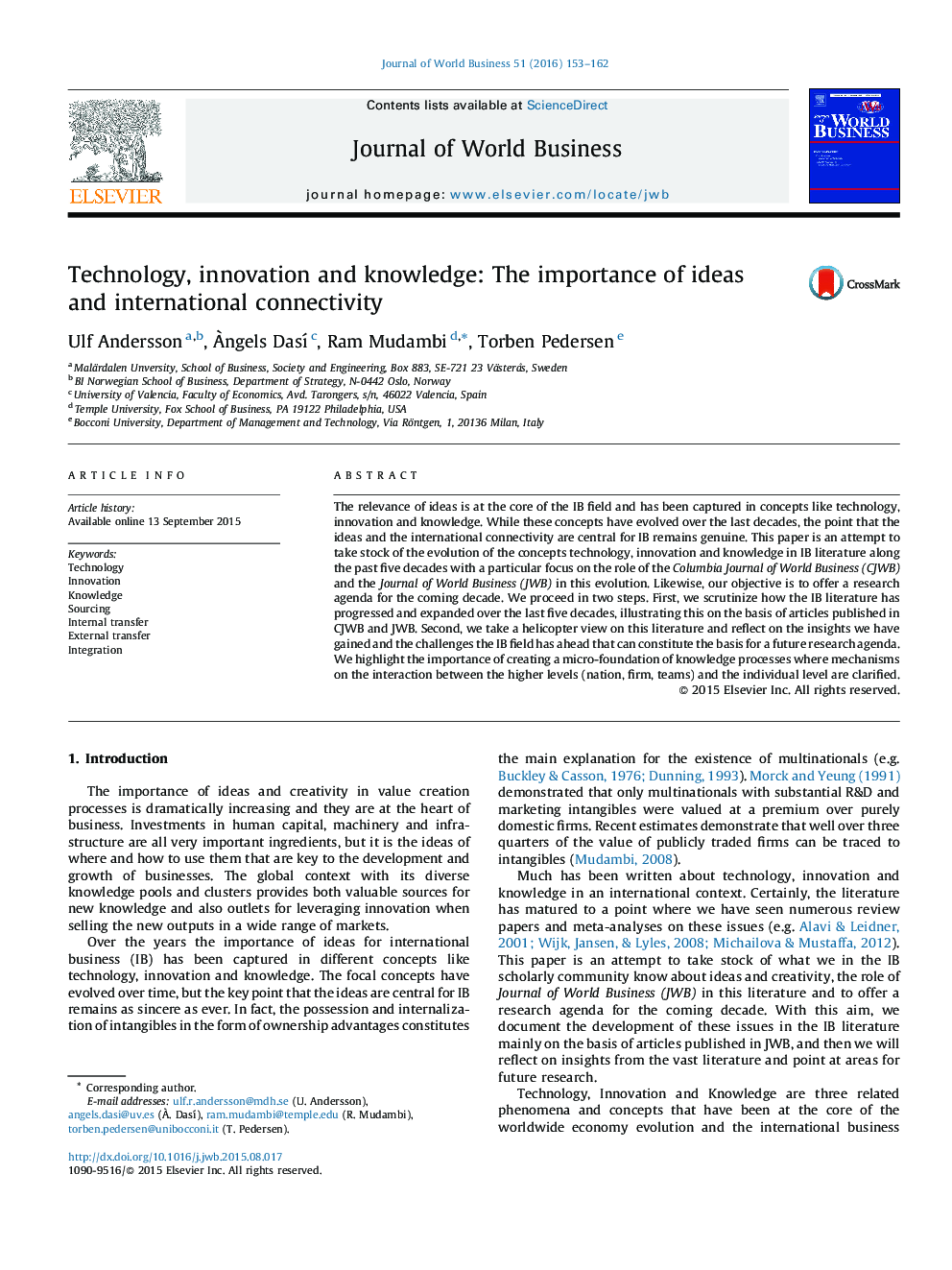 Technology, innovation and knowledge: The importance of ideas and international connectivity