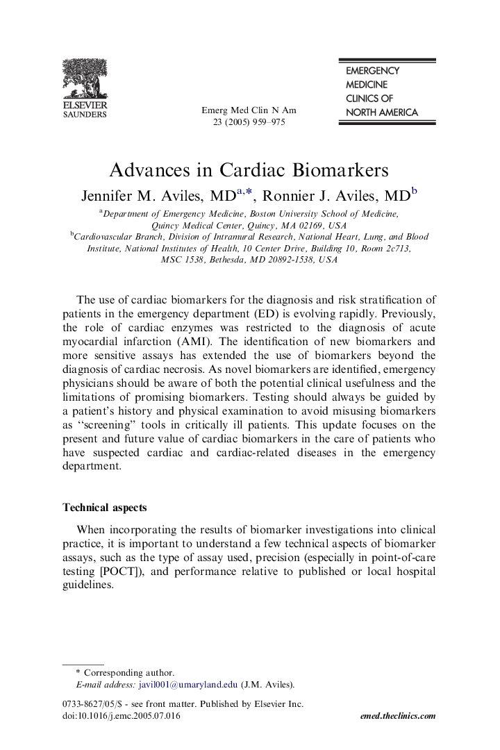 Advances in Cardiac Biomarkers