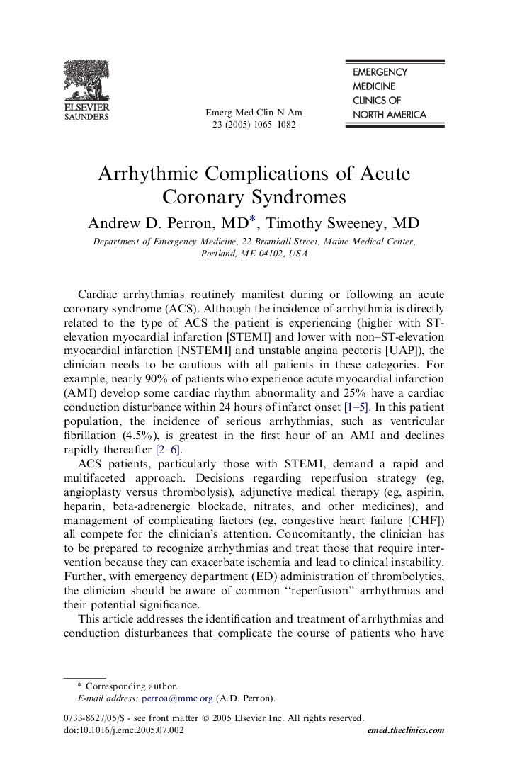 Arrhythmic Complications of Acute Coronary Syndromes