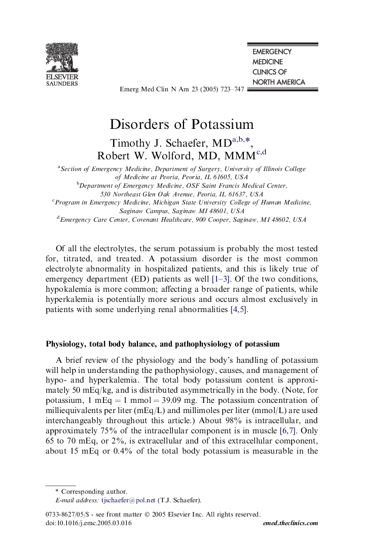 Disorders of Potassium