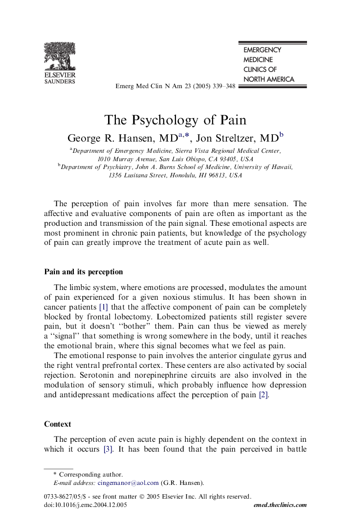 The Psychology of Pain