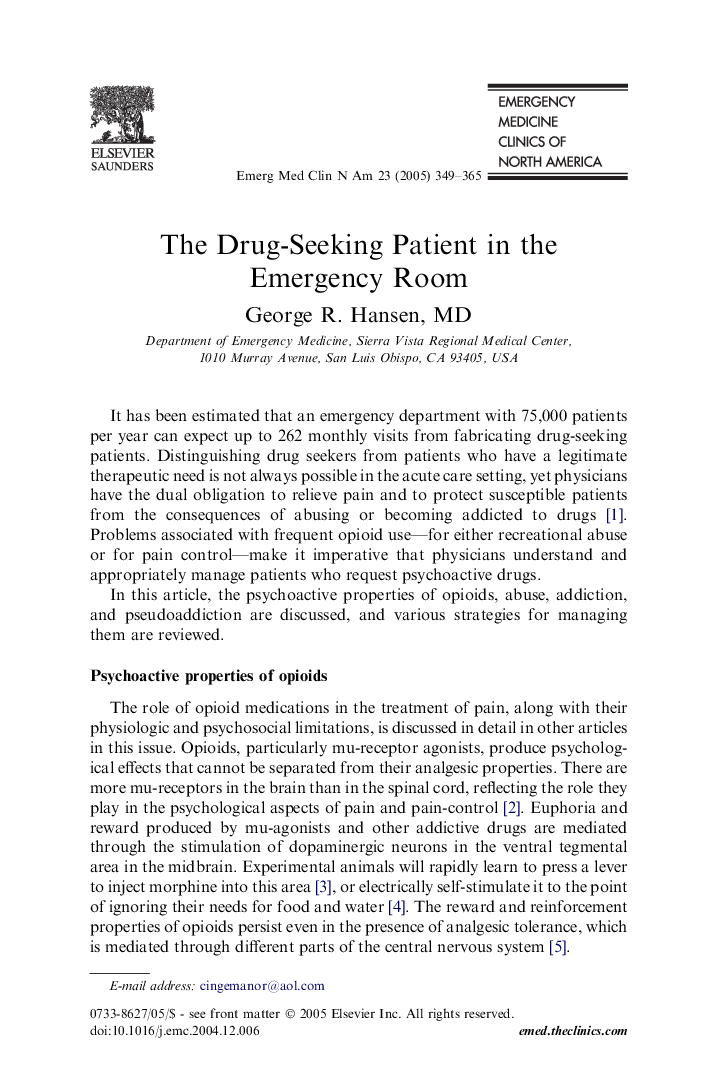 The Drug-Seeking Patient in the Emergency Room