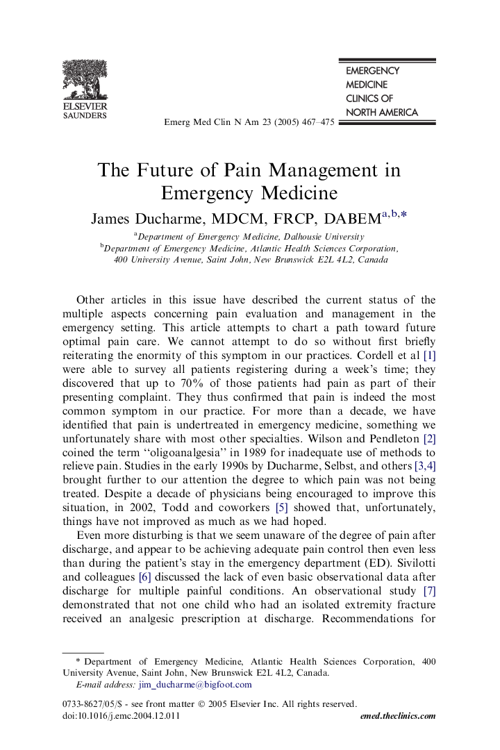 The Future of Pain Management in Emergency Medicine