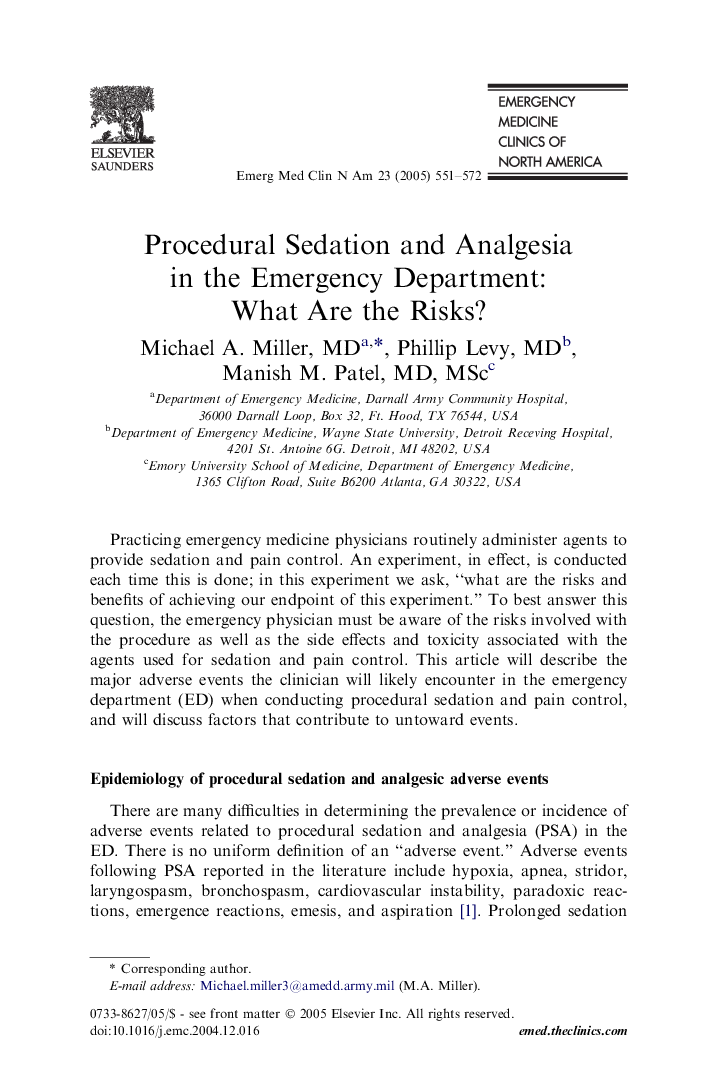 Procedural Sedation and Analgesia in the Emergency Department: What Are the Risks?