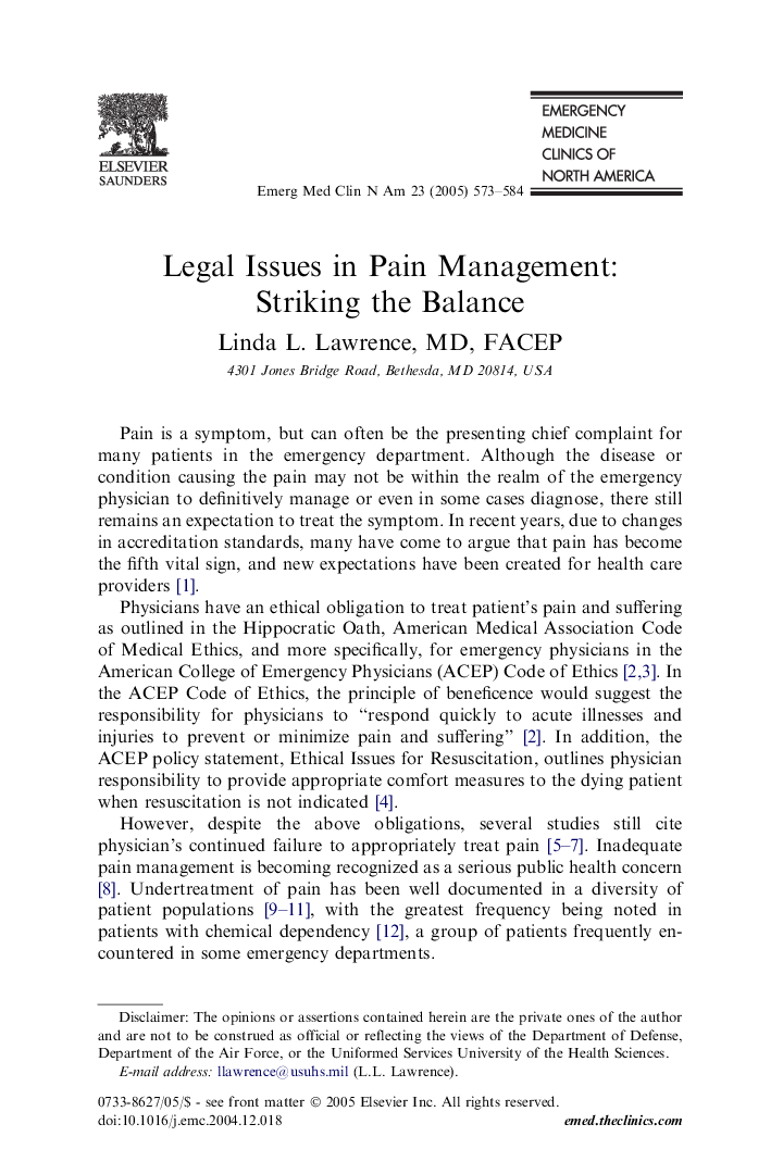 Legal Issues in Pain Management: Striking the Balance