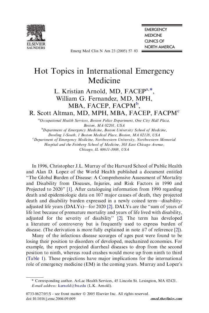 Hot topics in international emergency medicine