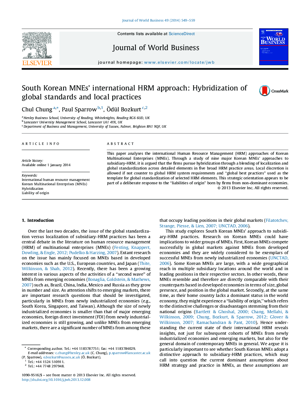South Korean MNEs’ international HRM approach: Hybridization of global standards and local practices