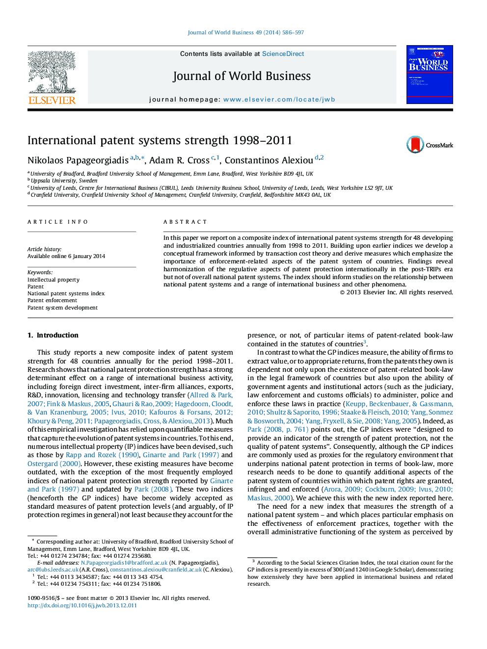 International patent systems strength 1998–2011