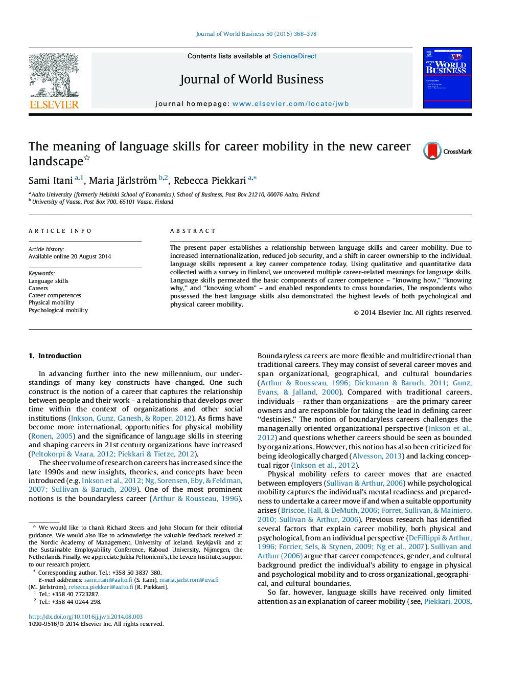 The meaning of language skills for career mobility in the new career landscape 