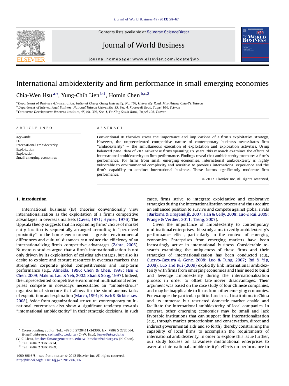 International ambidexterity and firm performance in small emerging economies