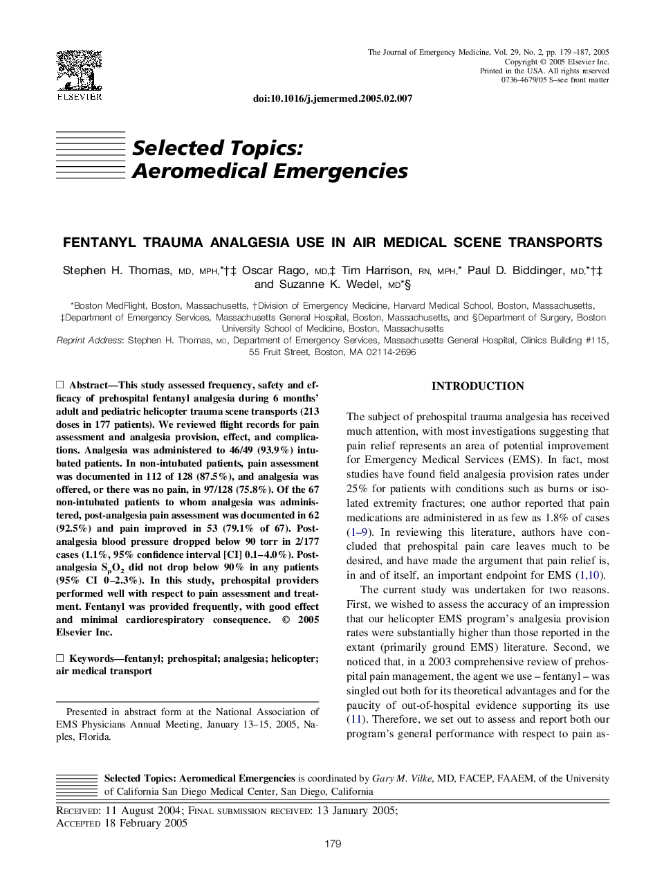 Fentanyl trauma analgesia use in air medical scene transports