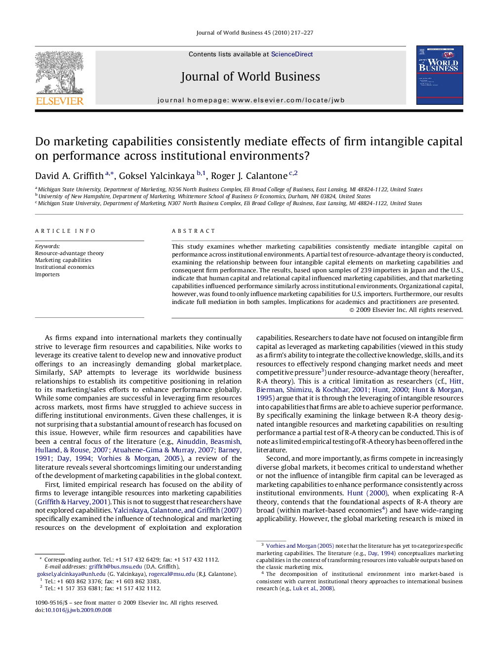 Do marketing capabilities consistently mediate effects of firm intangible capital on performance across institutional environments?