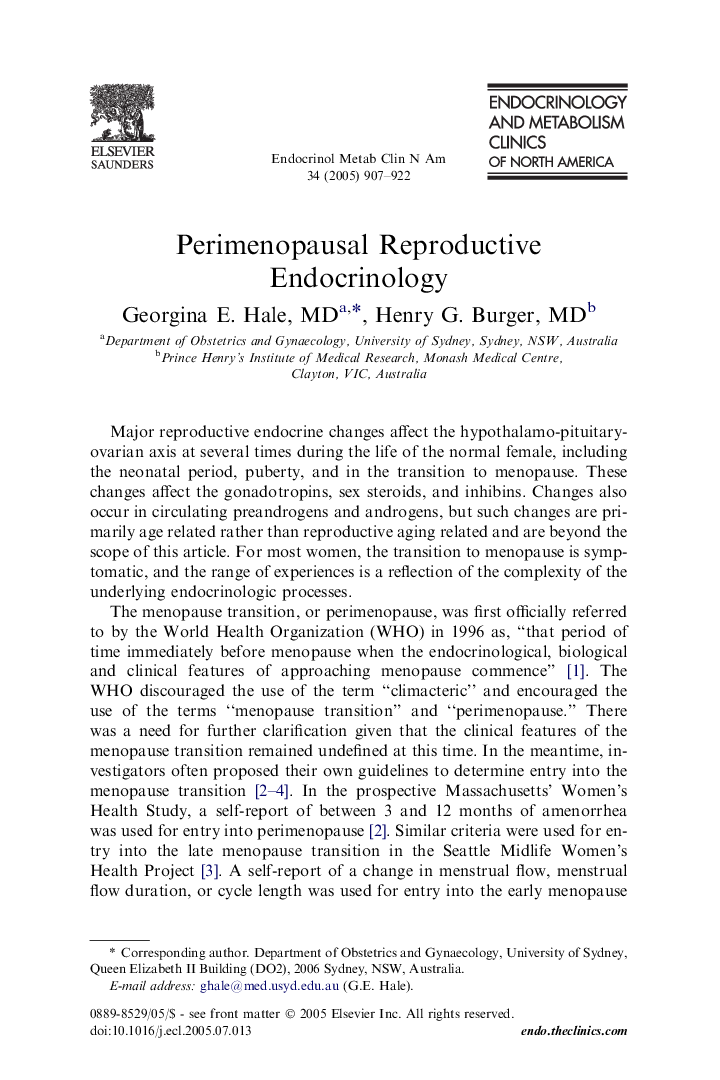 Perimenopausal Reproductive Endocrinology