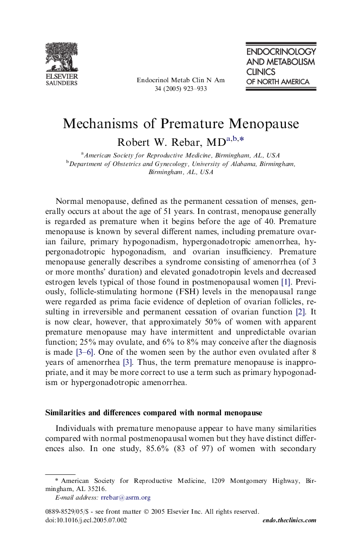 Mechanisms of Premature Menopause