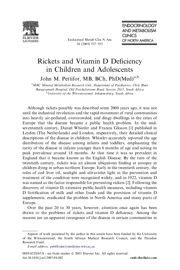 Rickets and Vitamin D Deficiency in Children and Adolescents