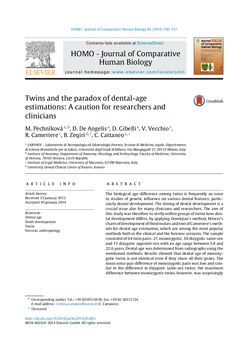 Twins and the paradox of dental-age estimations: A caution for researchers and clinicians