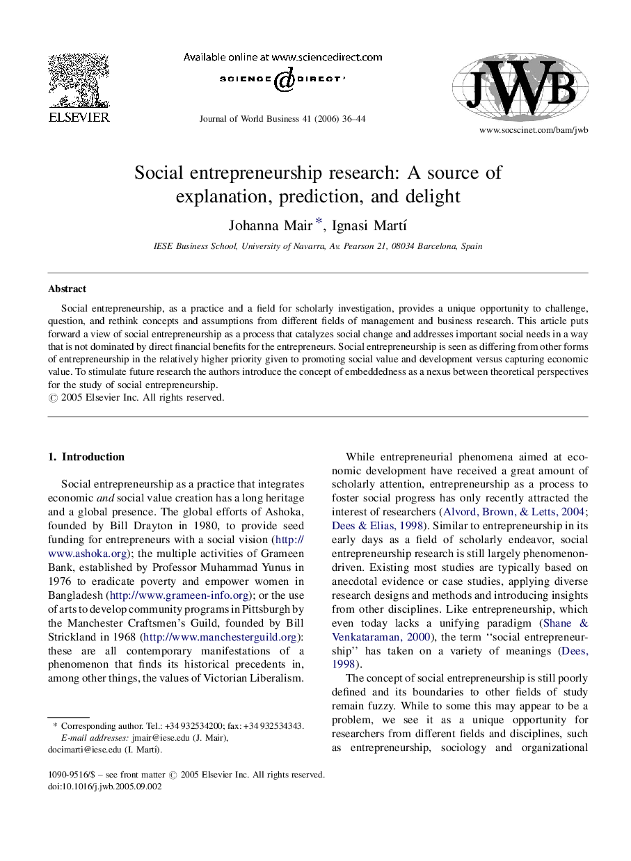 Social entrepreneurship research: A source of explanation, prediction, and delight