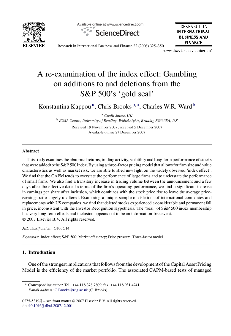 A re-examination of the index effect: Gambling on additions to and deletions from the S&P 500's ‘gold seal’