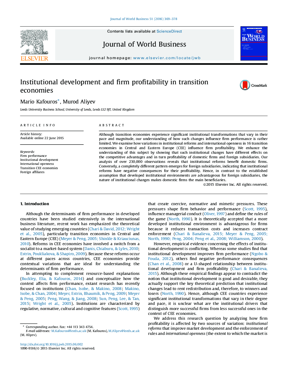 Institutional development and firm profitability in transition economies