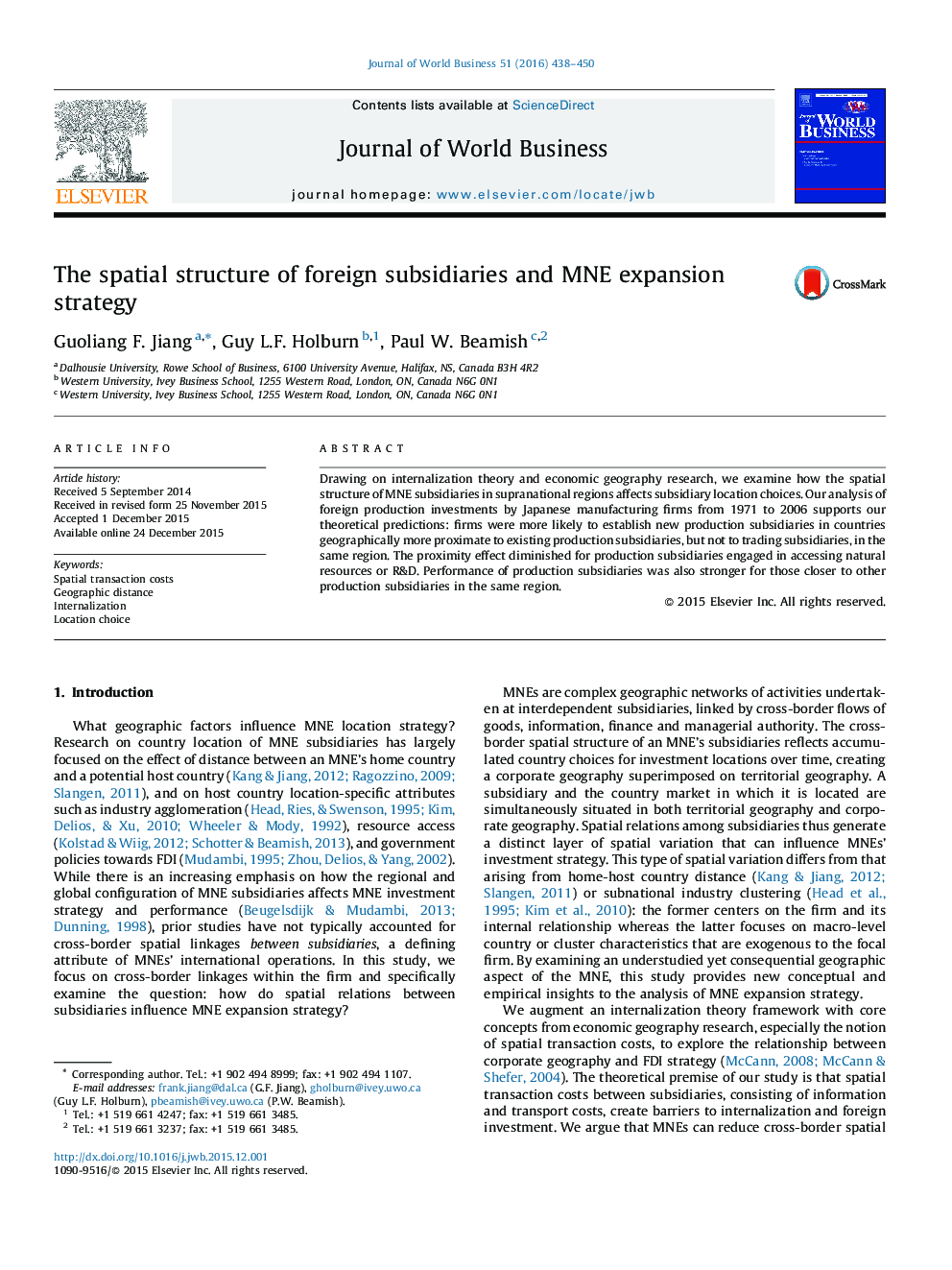 The spatial structure of foreign subsidiaries and MNE expansion strategy